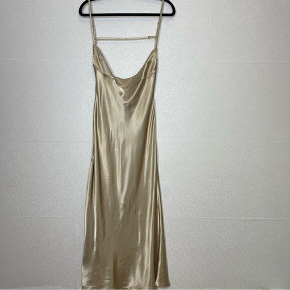 Zara Satin Effect Cut Out Maxi Dress Champange XL - Picture 5 of 9